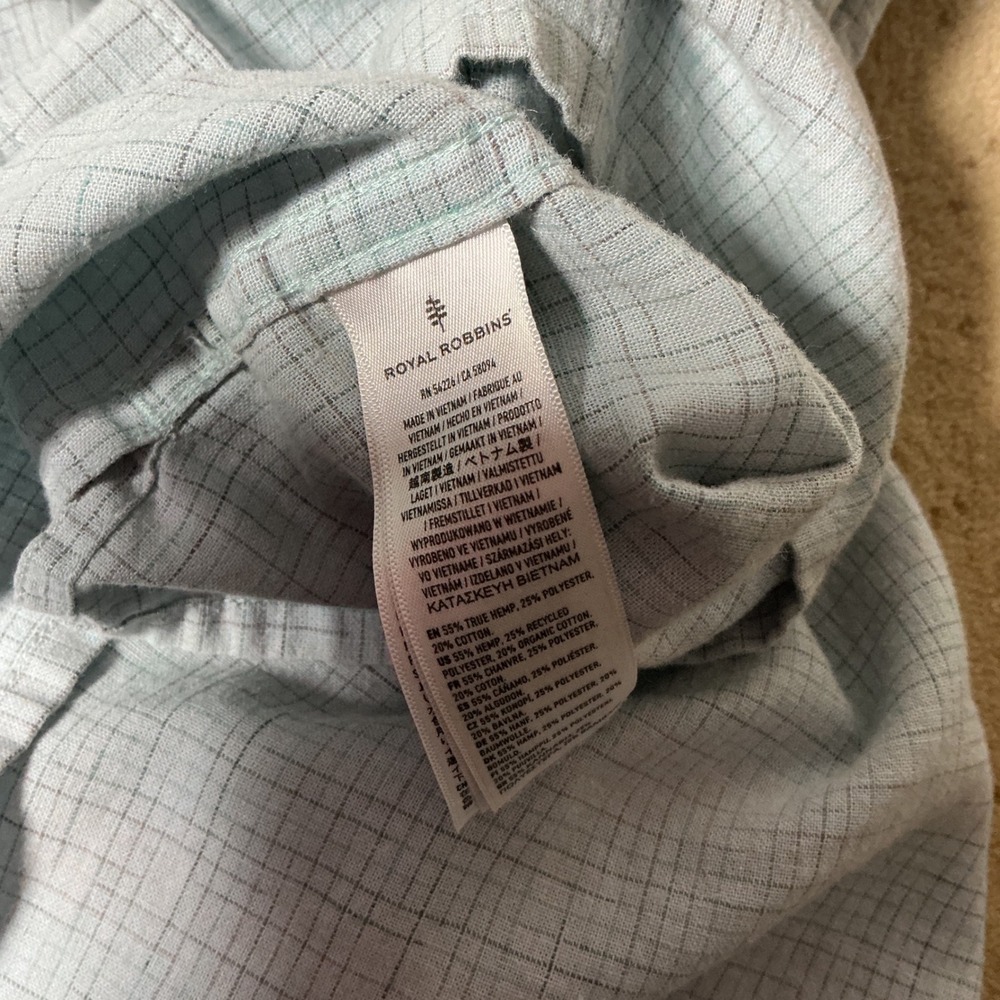 Royal Robbins Hempline Spaced Button Up Shirt Mens XXL Blue Grid Short Sleeve - Picture 6 of 7